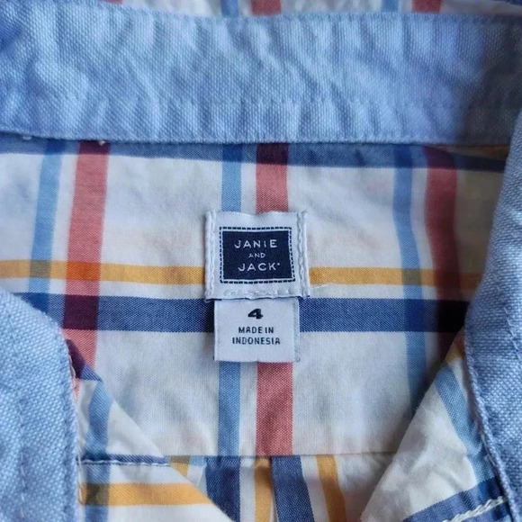 Lot of 2 Janie Jack Boy's Shirt Button Down Long Sleeves Plaid Cotton Blue sz 4 - Picture 2 of 7